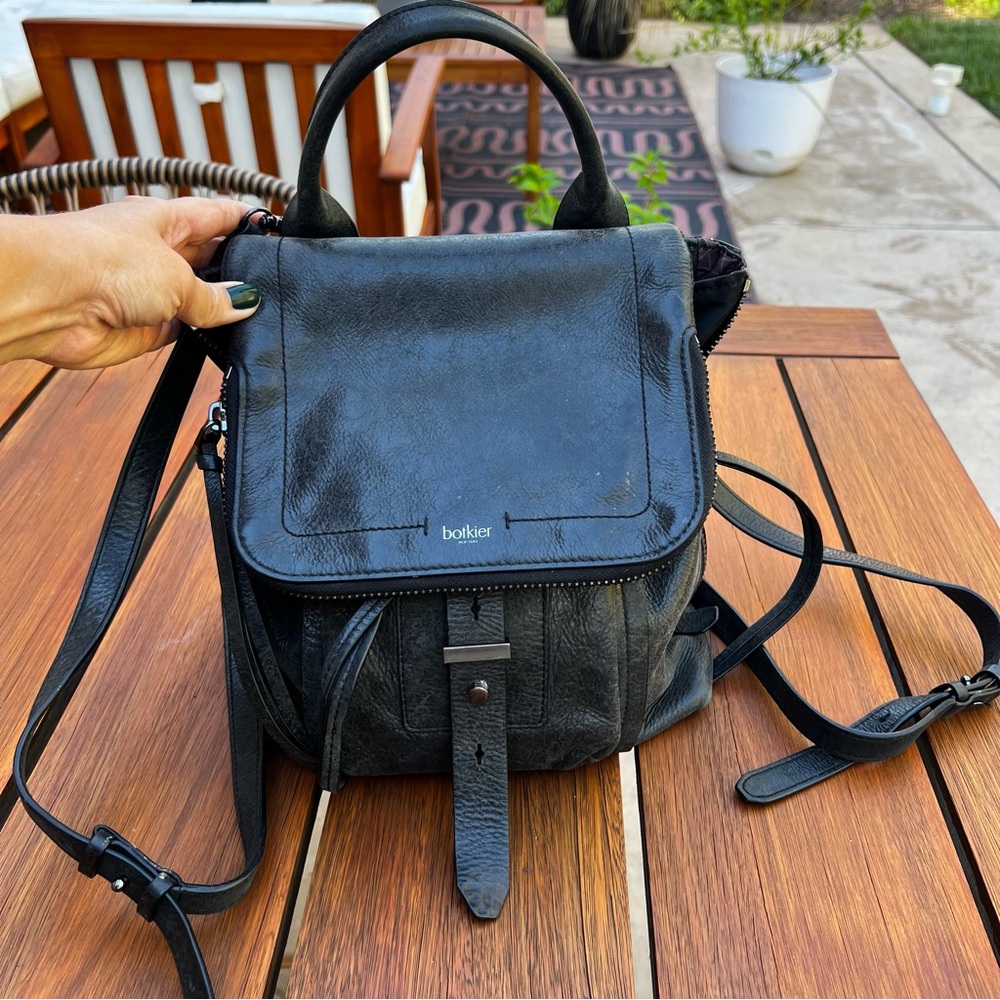 Botkier New York Warren Iridescent Black Leather Backpack Purse Travel Purse